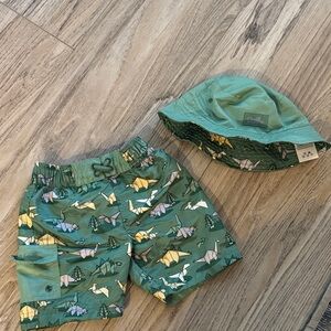 UPF 50+ Swimwear Dinosaur Swim Trunks and Bucket Hat Set